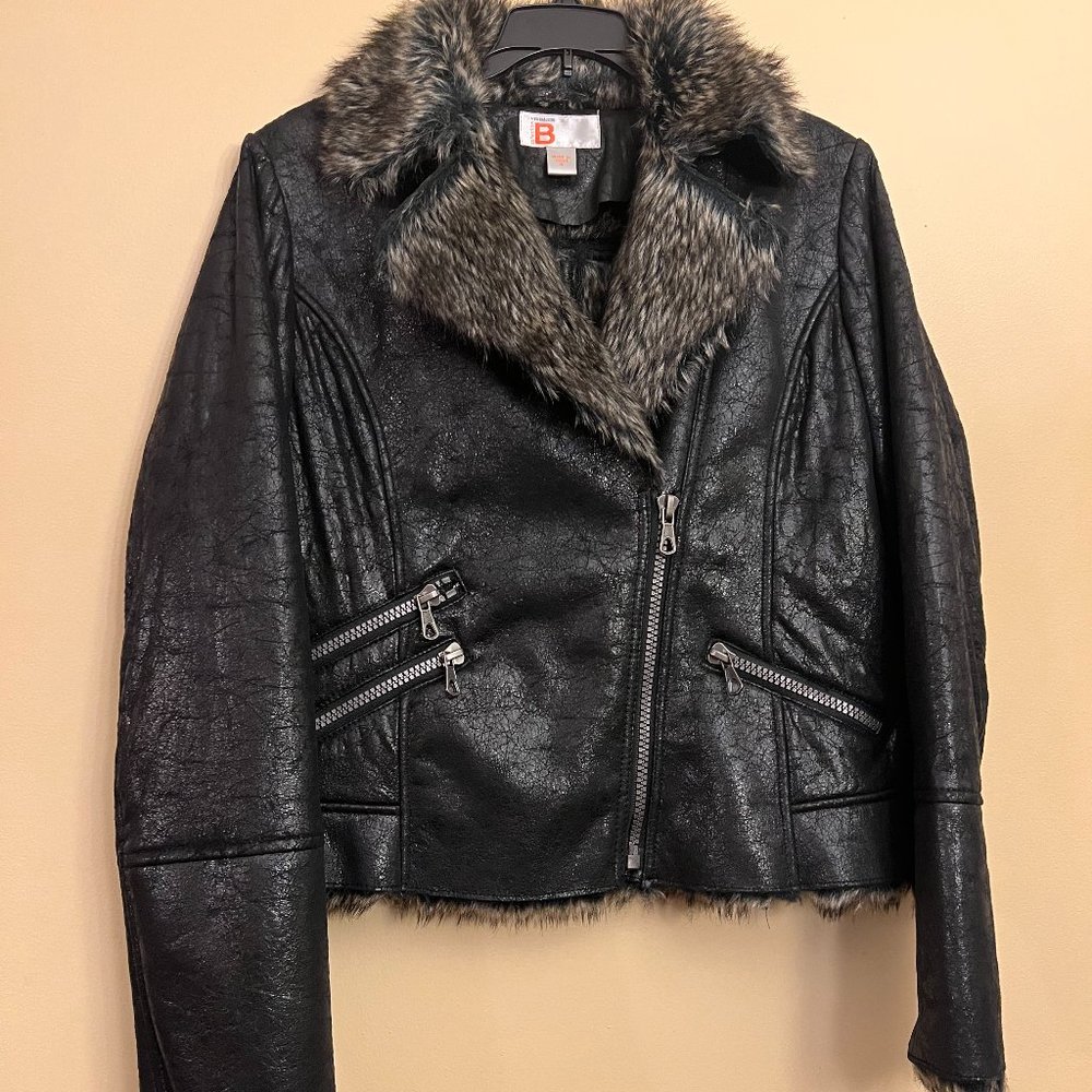 Bernardo Women's Size M Black  Moto Jacket Faux Fur